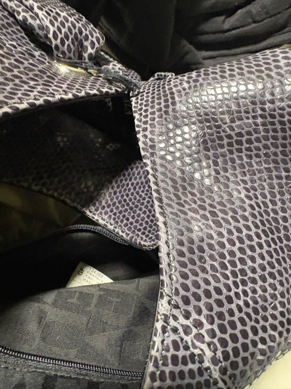 Furla gray embossed Italian leather Knotted-Handle snake print Shoulder Bag NWT - Picture 9 of 9